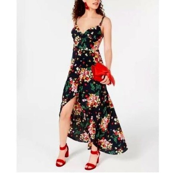 B Darlin Juniors Printed Button-Front Maxi Dress -1/2 Black - Picture 1 of 4